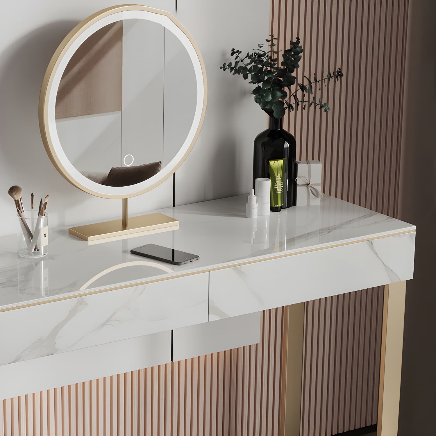 Two Piece Luxurious Vanity Set Stainless Steel and Stone Dresser - image 7