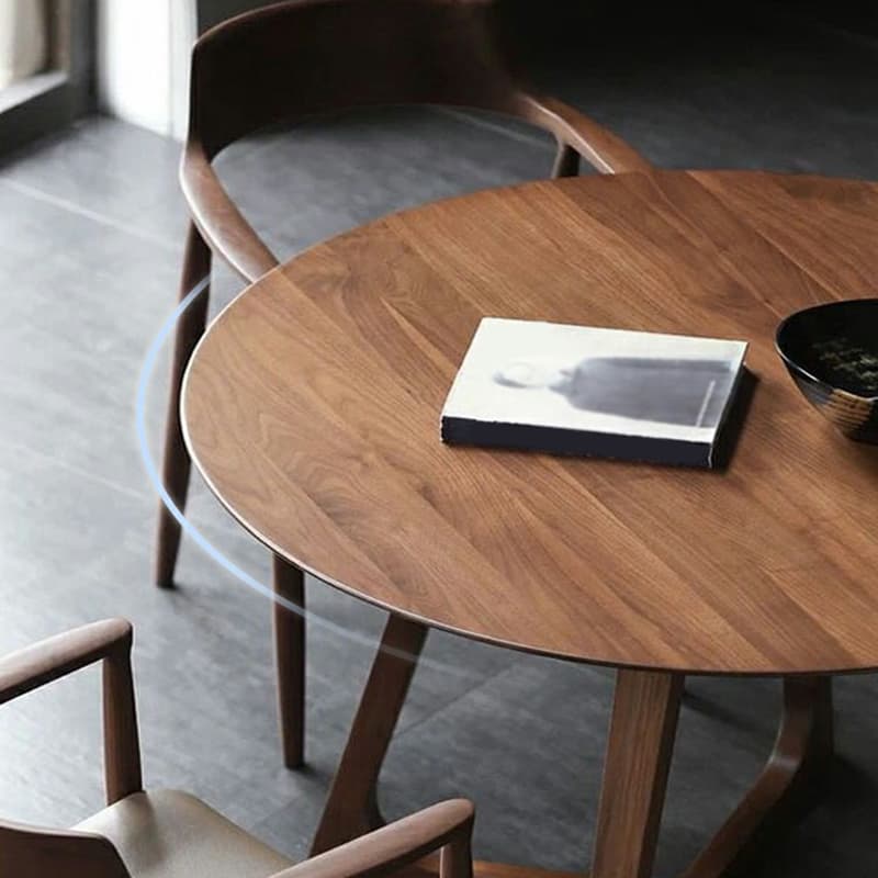 Scandinavian Brown Round Wood Dining Table with Double Pedestal Base - image 6