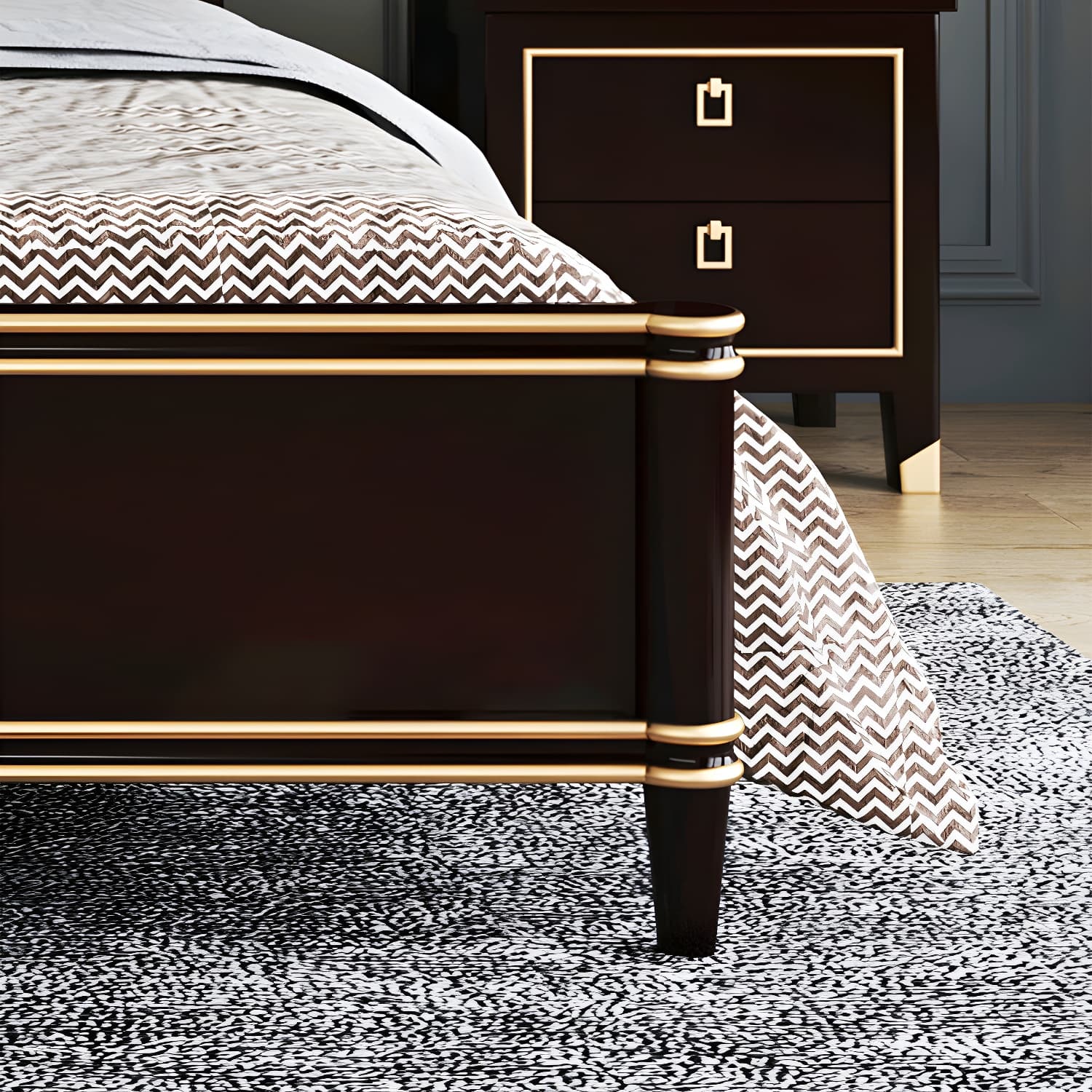 Modern Standard Bed with Tufted Upholstered Headboard and Soild Wood Legs - image 10