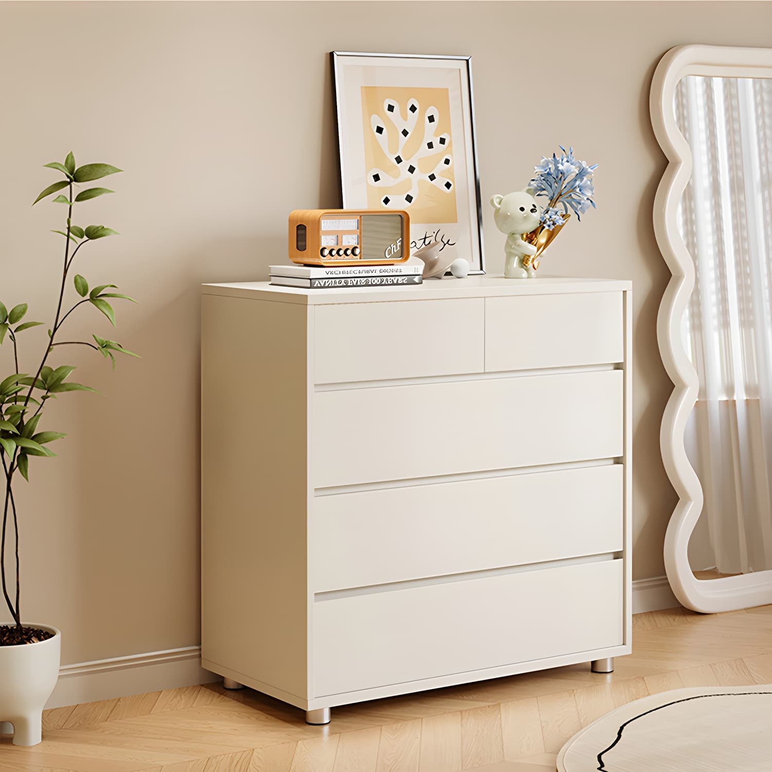 Modern White Wood Dressers with Soft-Close Drawers , Shelves Not Included