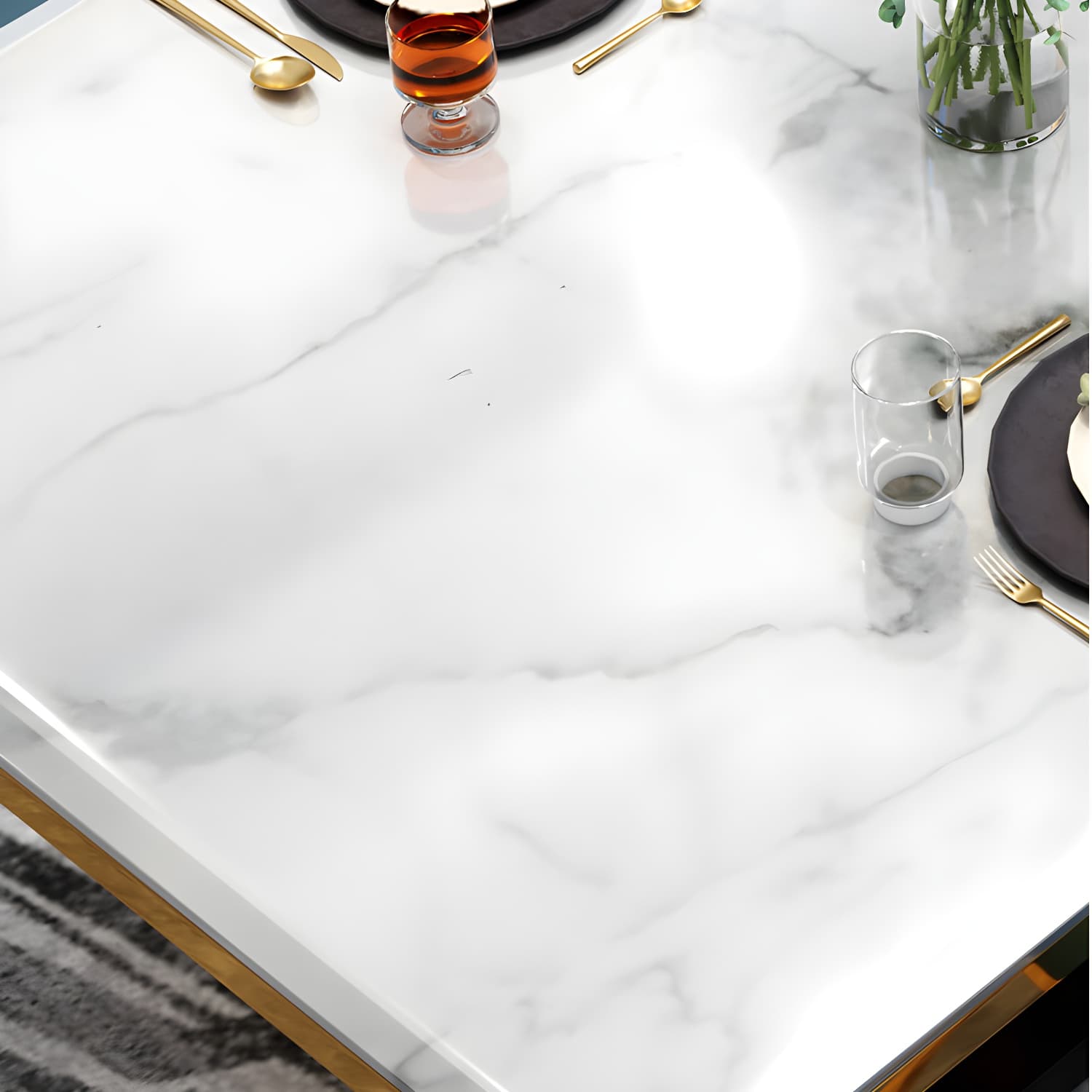 White Stone Top Table Luxury Rectangle Gold Base Dining Table - image 6