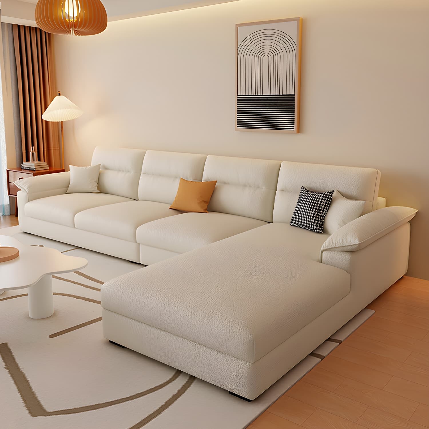 Modern L-Shaped Sofa Chaise Set with Pillow Top Arms and Cushion Back, 3-Piece Design