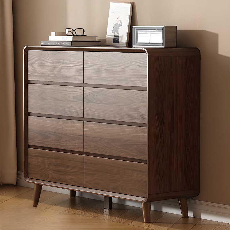 Cocoa Retro Rubberwood Console Dresser/Semainier with 6/9/5 Drawers, Horizontal/Vertical for Sleeping Quarters