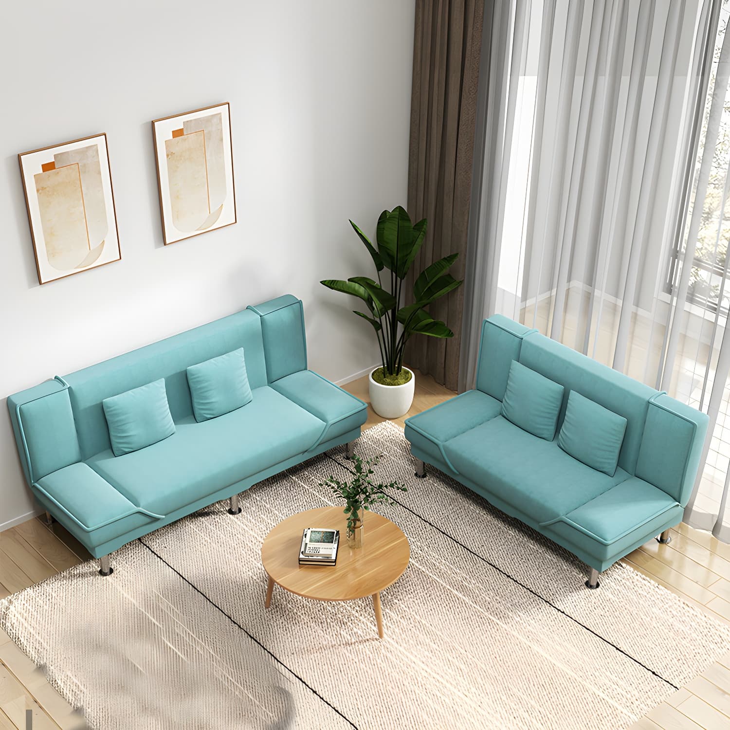Contemporary Armless Convertible Sofa Linen Foldable Sofa for Apartment - image 12