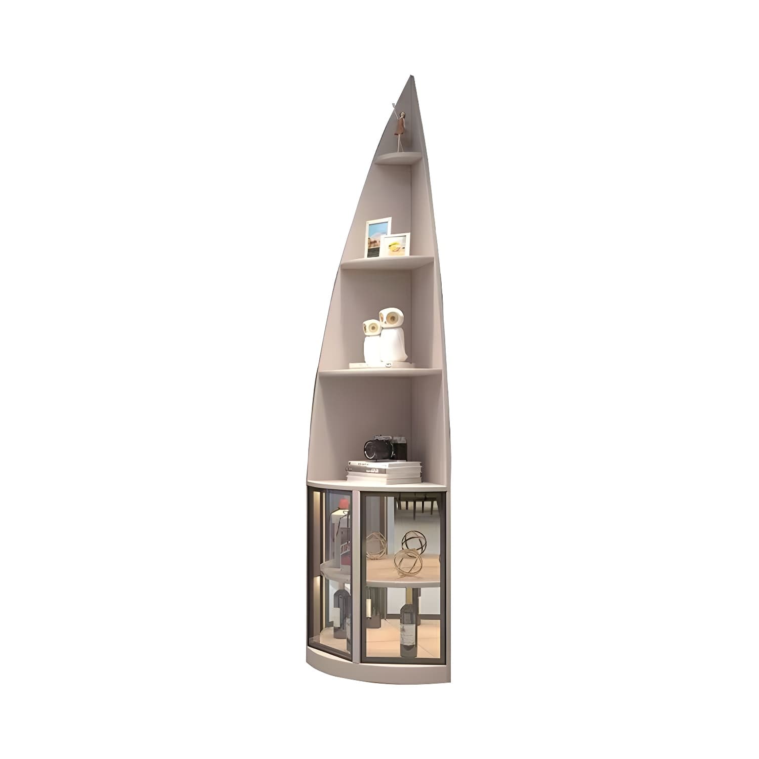 Corner Modern Cabinet with Wood Counter Top and 4 Exterior Shelves - image 6