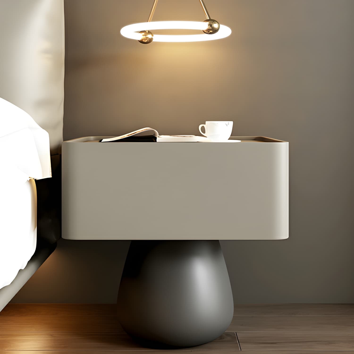 Modern Light Wood Drawer Nightstand with Faux Leather Countertop - image 10