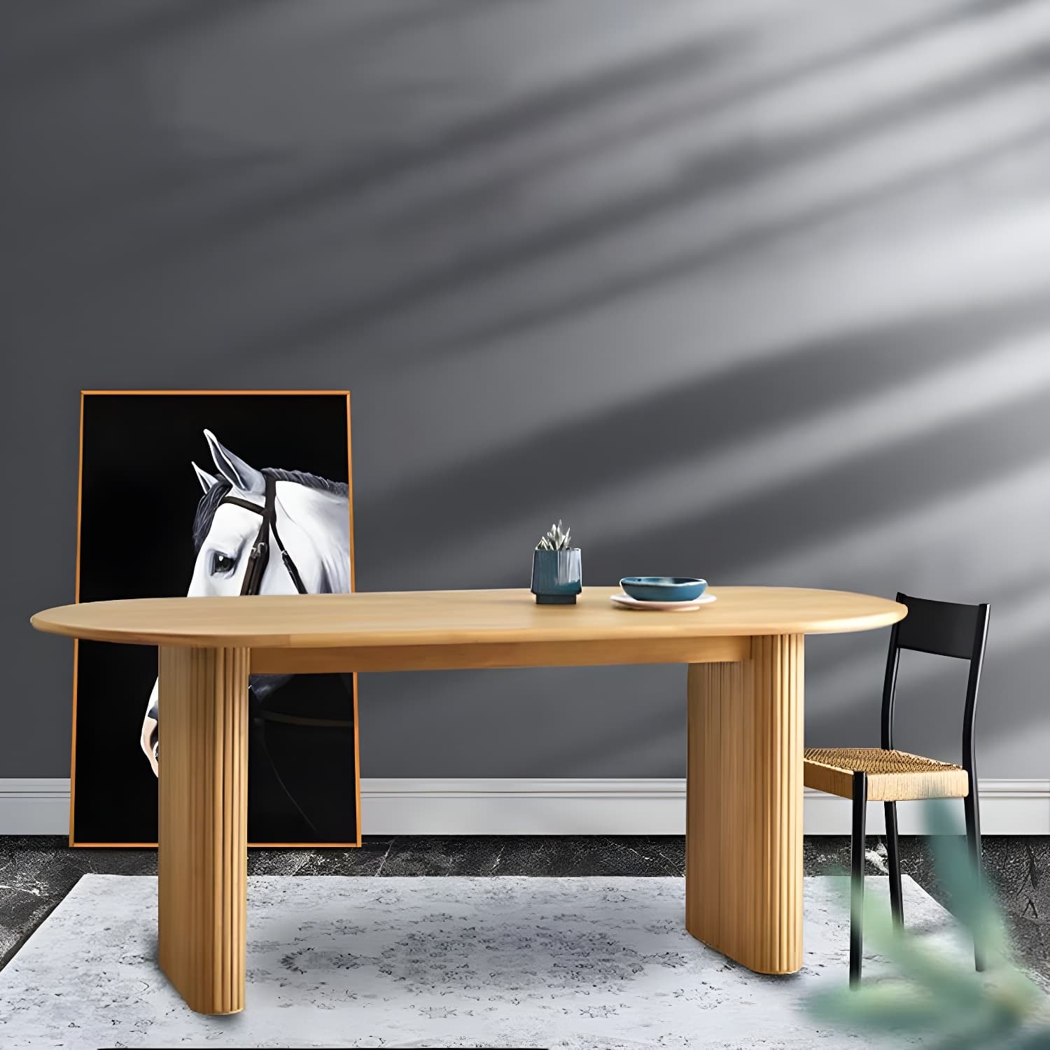Modern Solid Wood Dining Table Oval Table with Double Pedestal - image 11