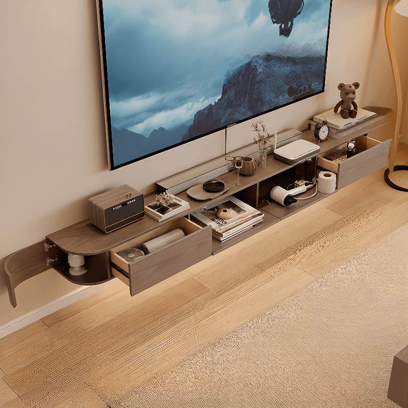 Rectangular Wall-hung TV Stand with Light and Gate for Sitting Room - image 6