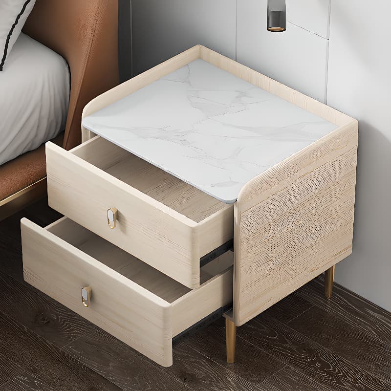 Contemporary Nightstand with 2 Drawers, Pu Leather Countertop, and Leg Support - image 13