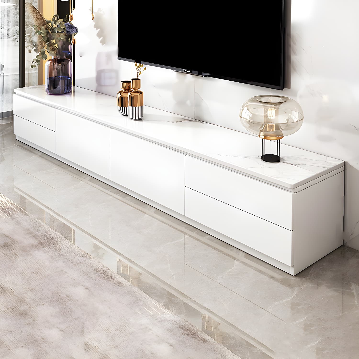 Stone Contemporary with Drawers Wood with Cabinet Media Console - image 4