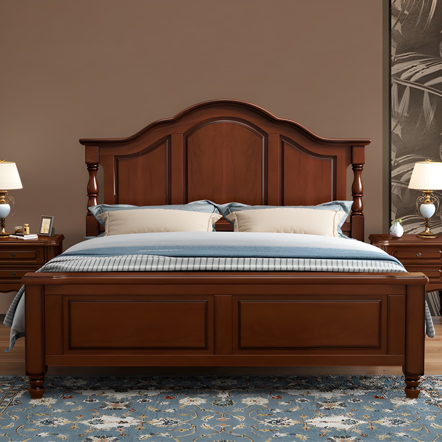 Contemporary Brown Bed Frame Solid Wood Bed with Arched Headboard - image 14