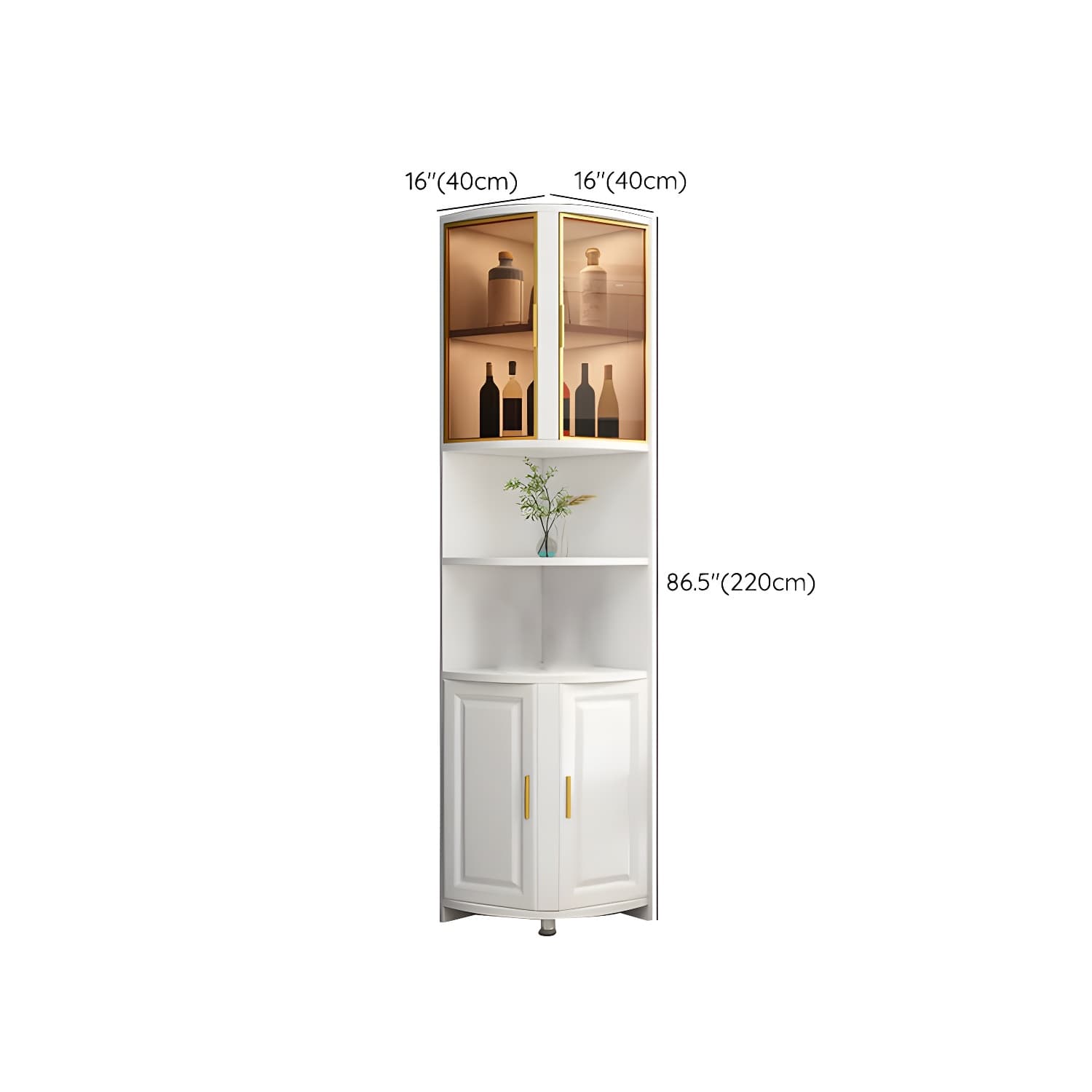 Modern White Corner Accent Cabinet with Glass Doors and 2 Interior Shelves - image 13
