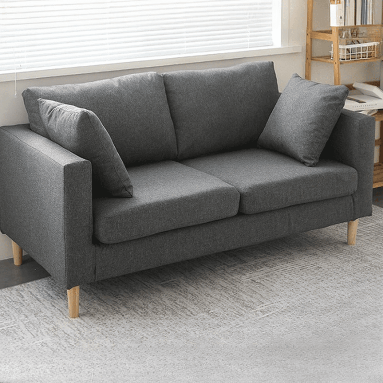 Cream/Dove Grey/Cerulean Loveseat with Slipcover, Wide Pillow Back, Receptacle and 2 Pillows - image 3