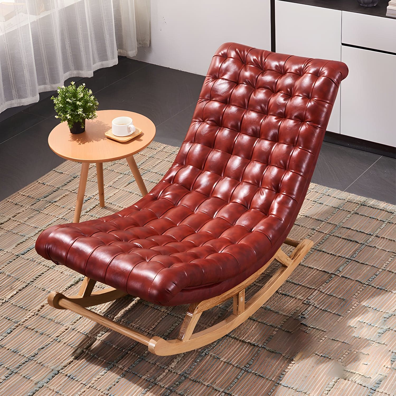 Indoor Leisure Chaise Chair Modern Wooden Upholstered Rocking Chair - image 8