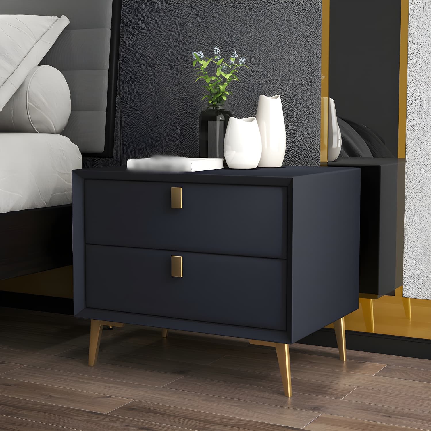 Glam 19'' Tall Bed Nightstand Solid Wood 2-drawer Legs Included Accent Table Nightstand - image 4