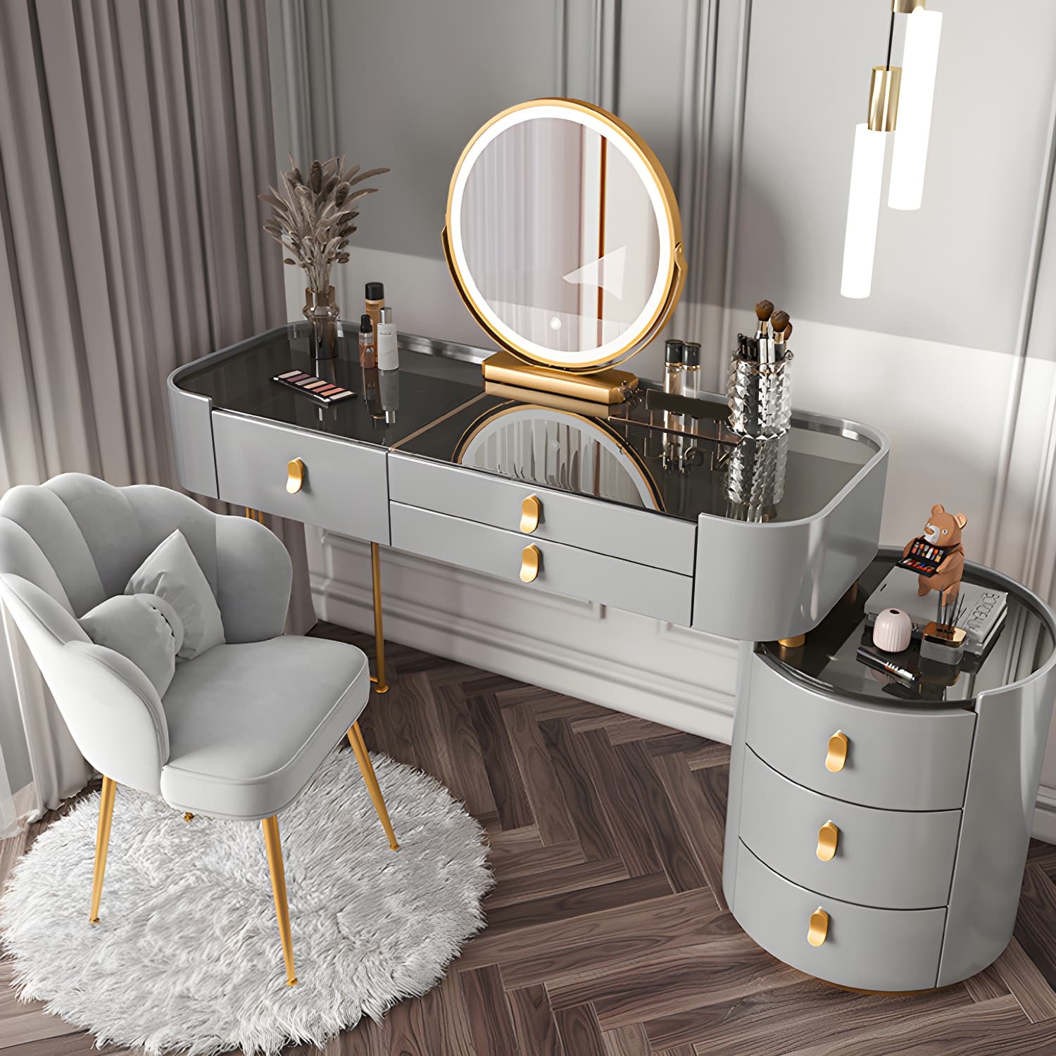 Lighted Mirror Makeup Vanity Desk Storage Box Makeup Vanity Set with Drawer - image 13