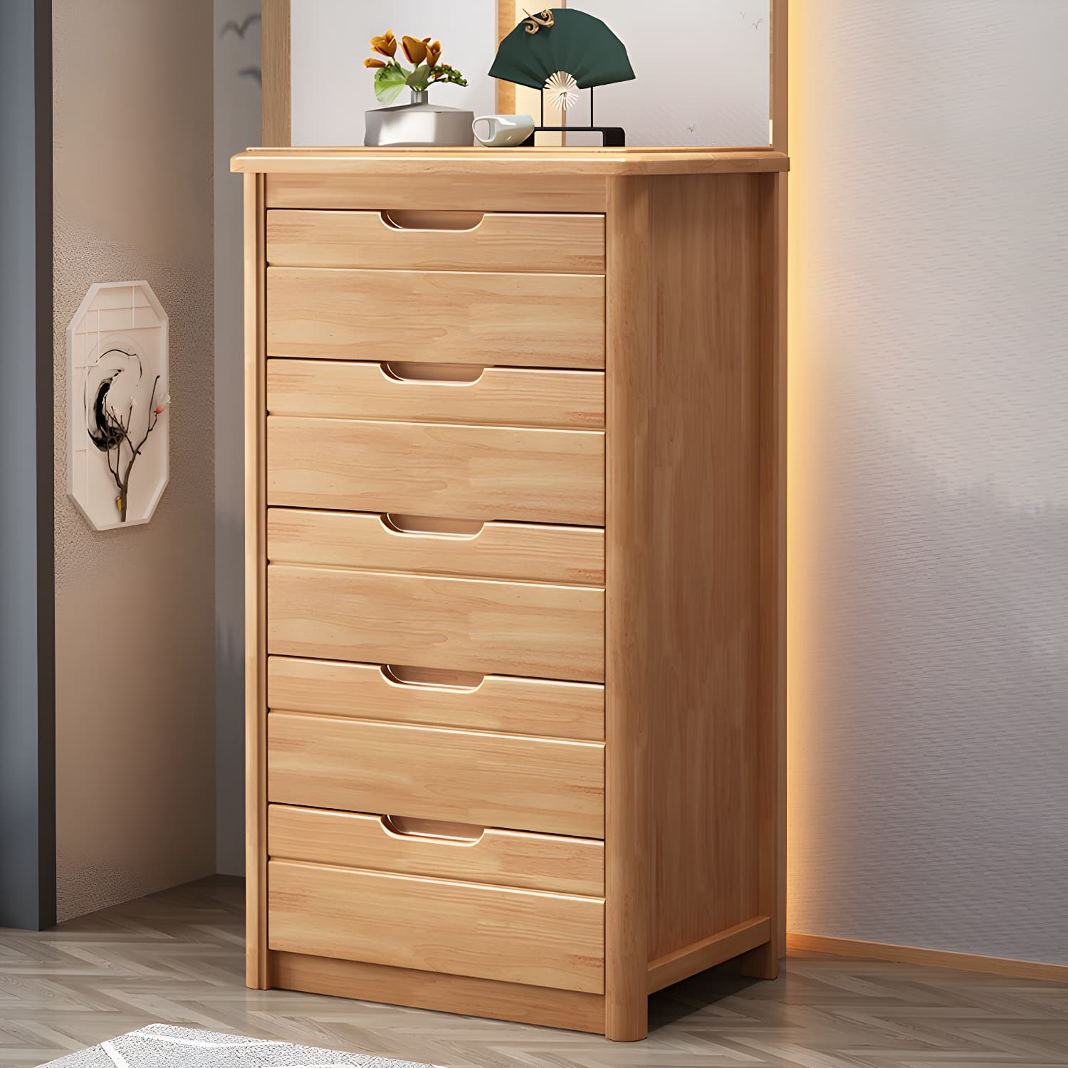 Traditional Wood Dresser with Drawers in Narrow Design and Rubberwood Material - image 5