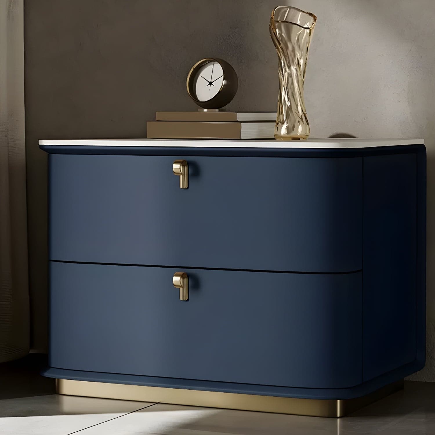 Modern Faux Leather Drawer Storage Nightstand with Stone Table Top - image 4
