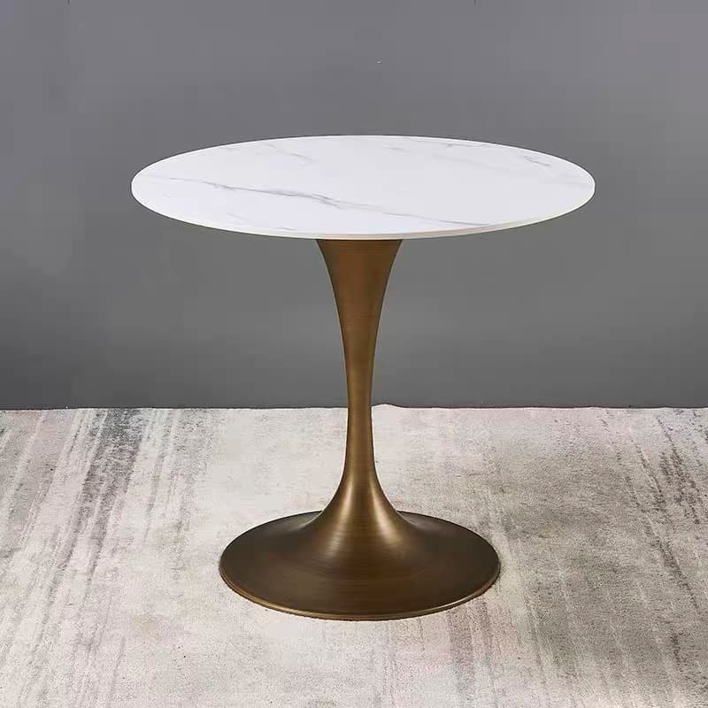 Chalk Circular Stone Art Deco/Glamorous Dining Table for 2, Scratch-immune & Fixed Table