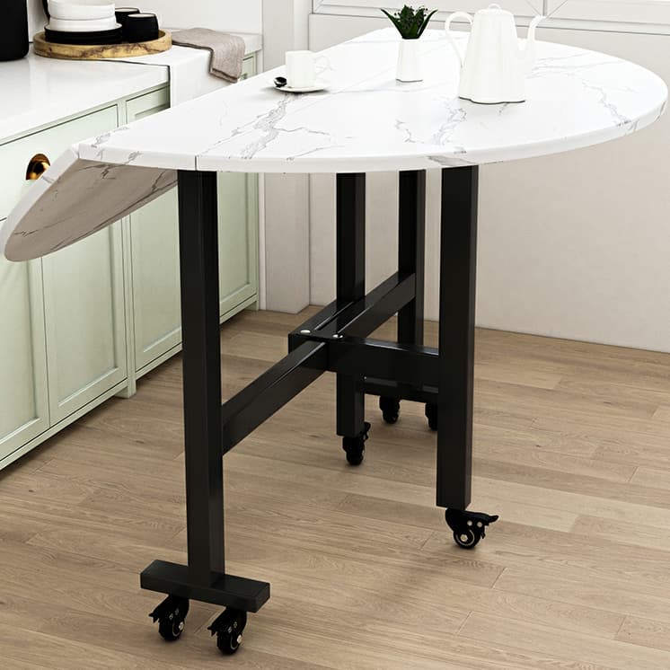Modern Round Wood Dining Table with Drop Leaf and Extendable Mechanism - image 10