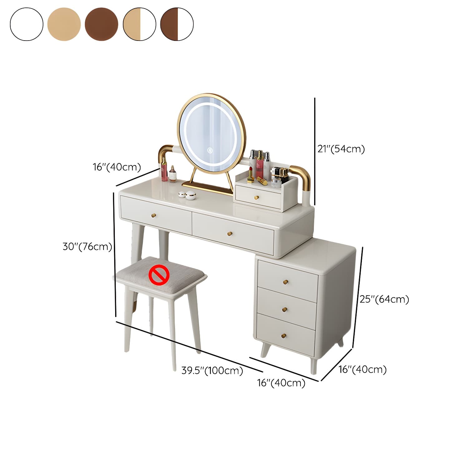 Solid Wood Make-up Vanity With Drawers and Stool for Bedroom - image 25