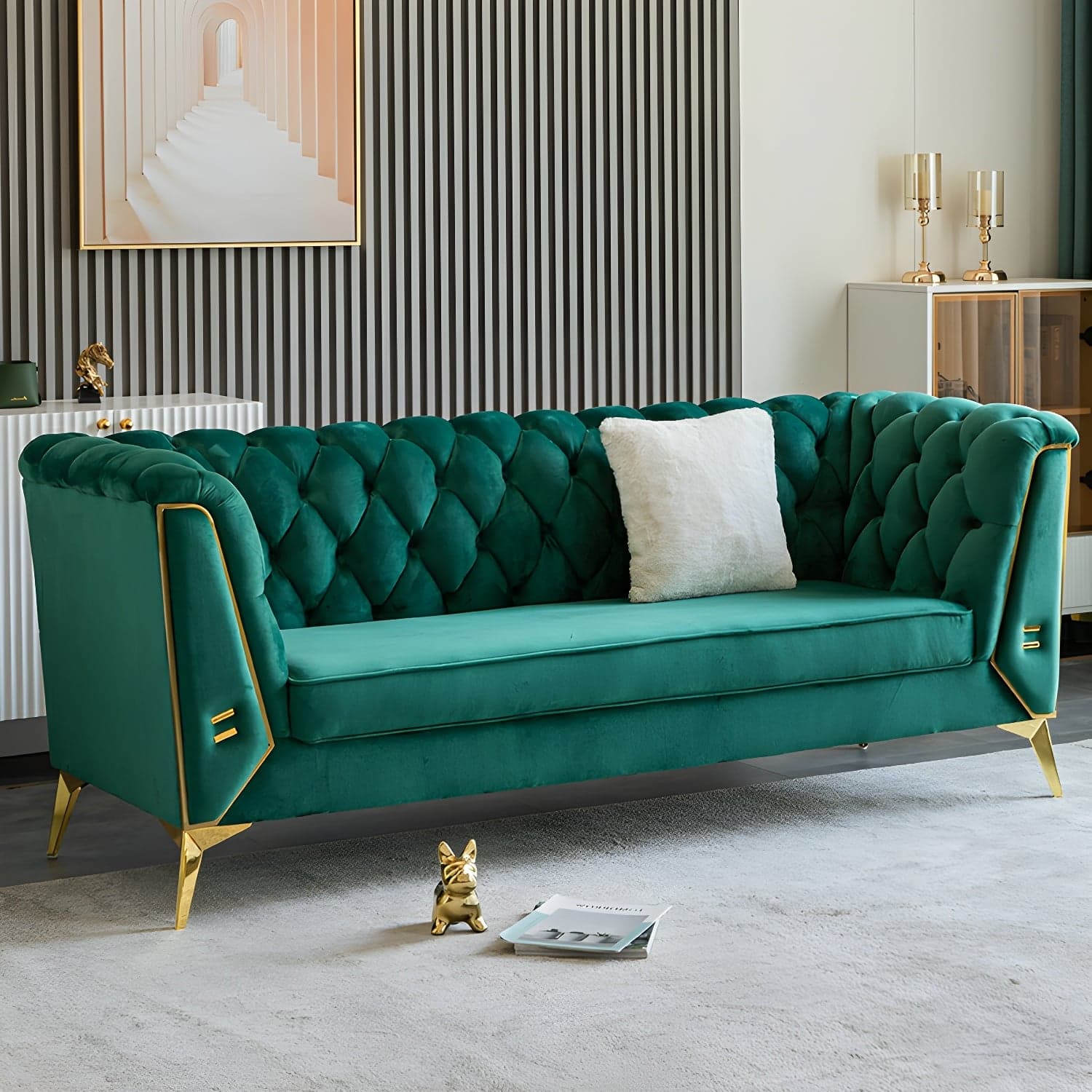 Glam Wood Frame Standard Sofa with Tuxedo Arms in Solid Color - image 3