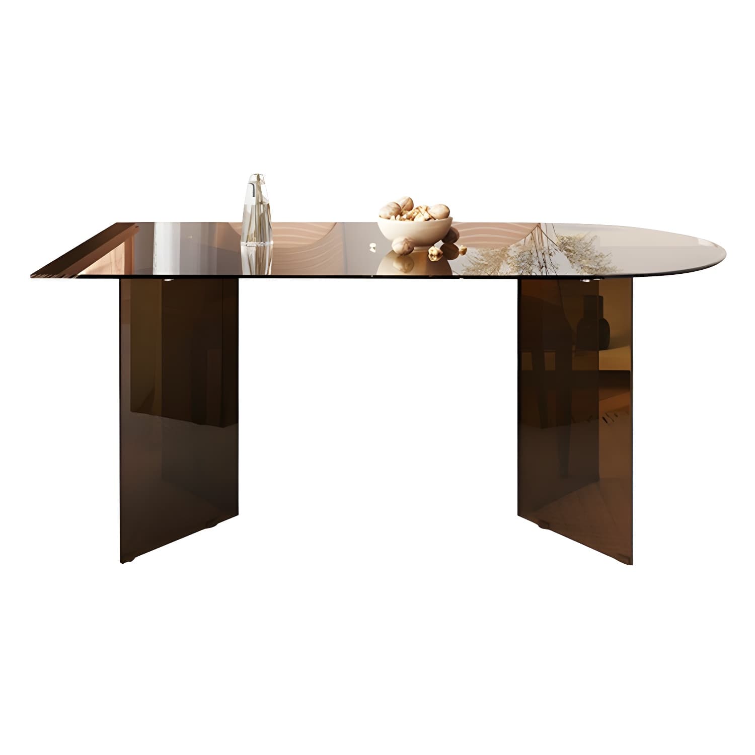 Glass Modern Top Space Saving Dining Table with Double Pedestal - image 5