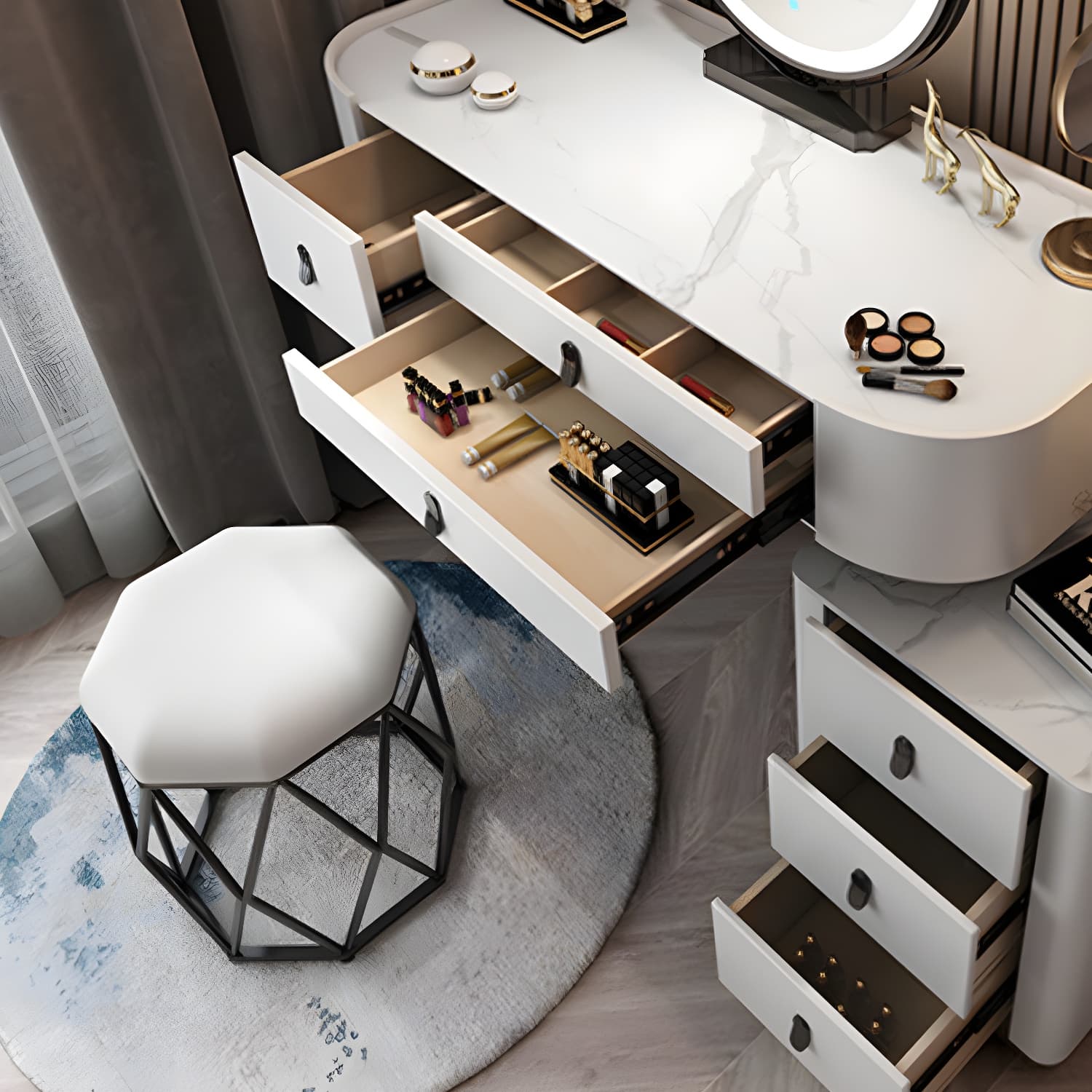 Glass/Stone Make-up Vanity Modern Vanity Dressing Table with Storage Drawers - image 13