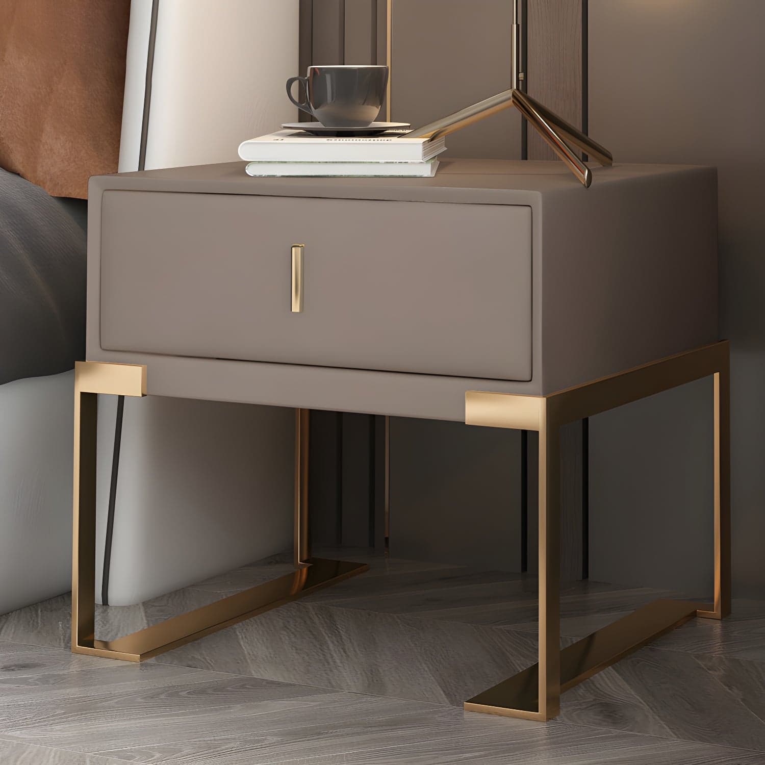 Faux Leather Nightstand 1-Drawer 21 Inch Tall Modern Legs Included Night Table - image 4