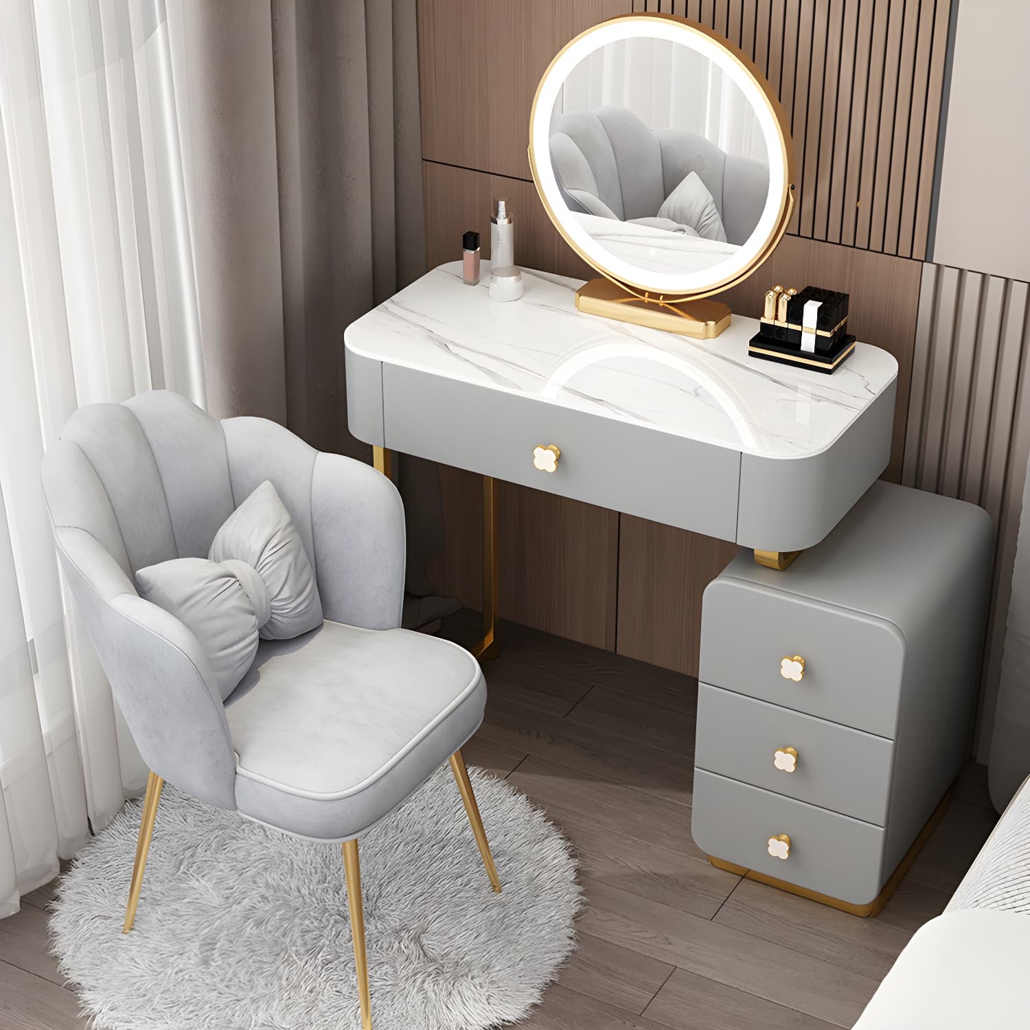 Contemporary Wooden Make-up Vanity with Storage Drawers in Rectangle - image 6