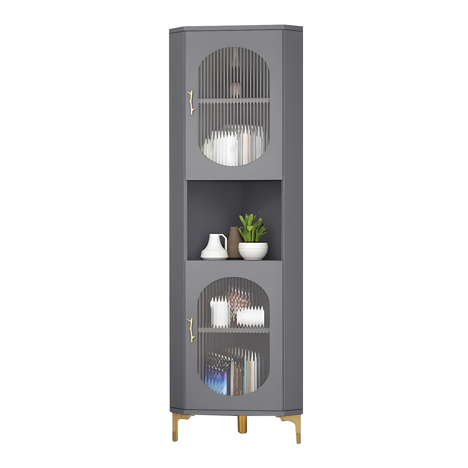 Gold Corner Modern Accent Cabinet with Glass Doors and Exterior Shelving - image 6