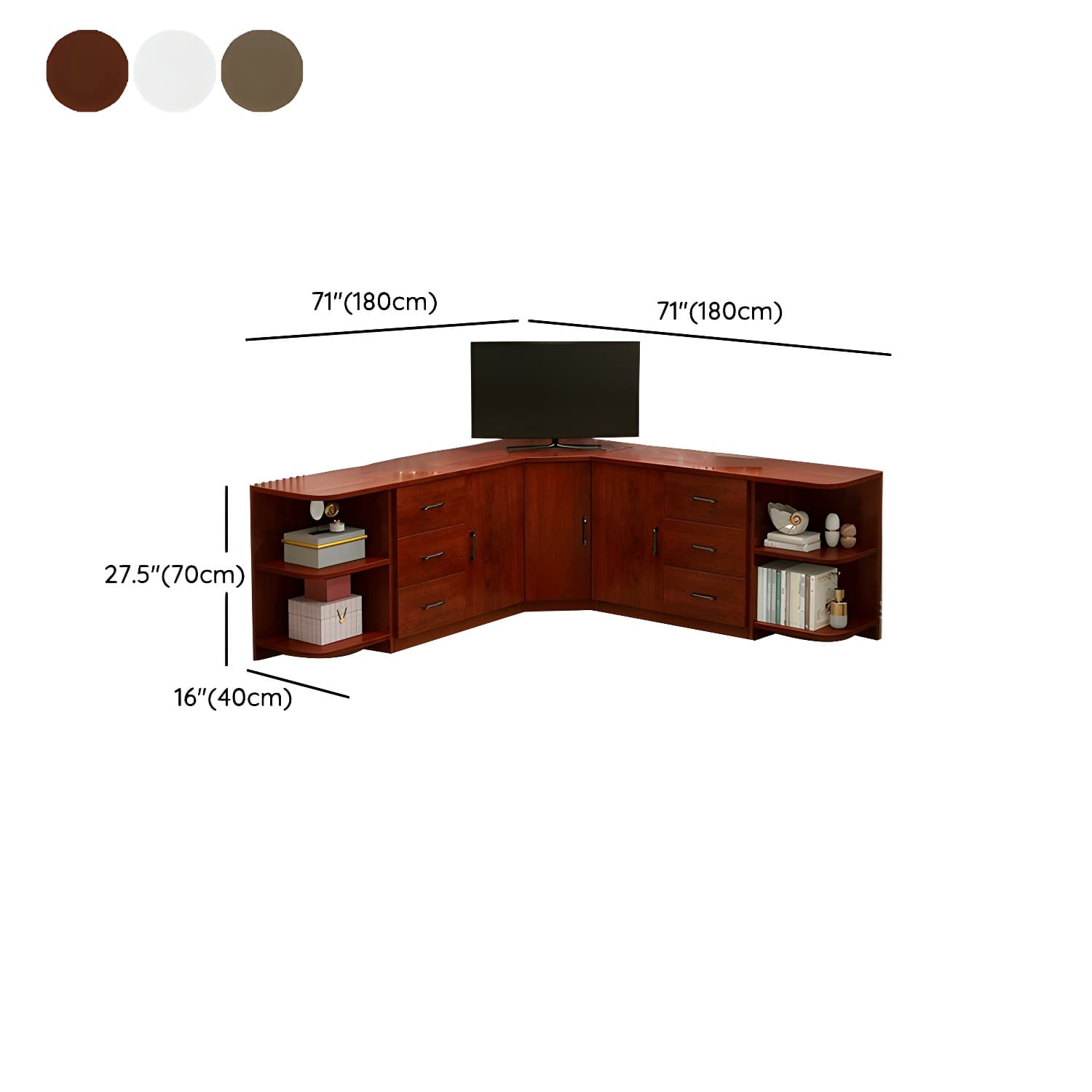 Modern Solid Wood Corner TV Stand Console with Storage Drawers & Shelves - image 17