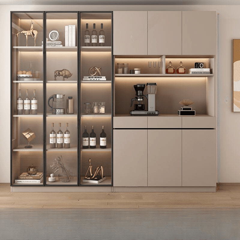 Wide/Standard/Narrow Modern Timber 3 Drawers 2 Shelves/3 Shelves/1 Shelf Glass Doors Pantry Hutch Sideboard - image 3