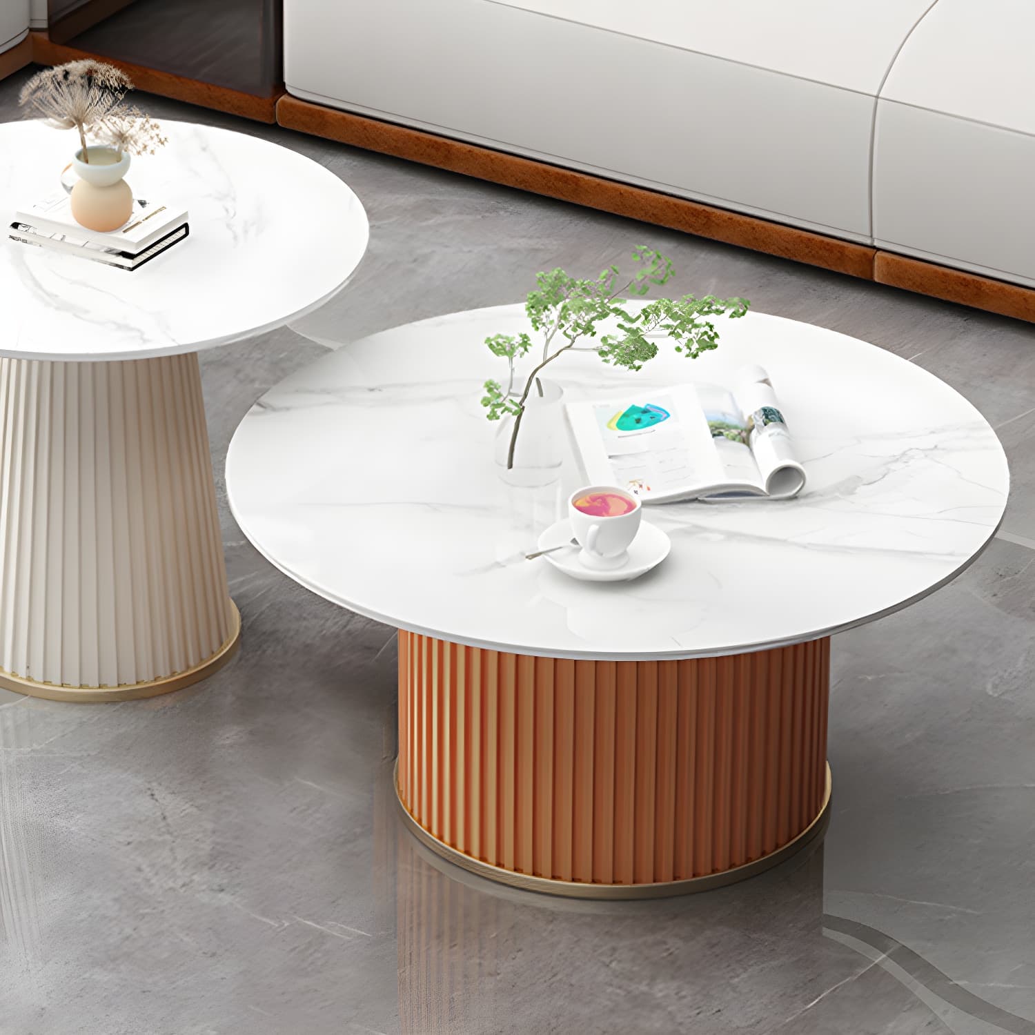 Slate Round Coffee Table Pedestal Coffee Cocktail Table for Living Room - image 10