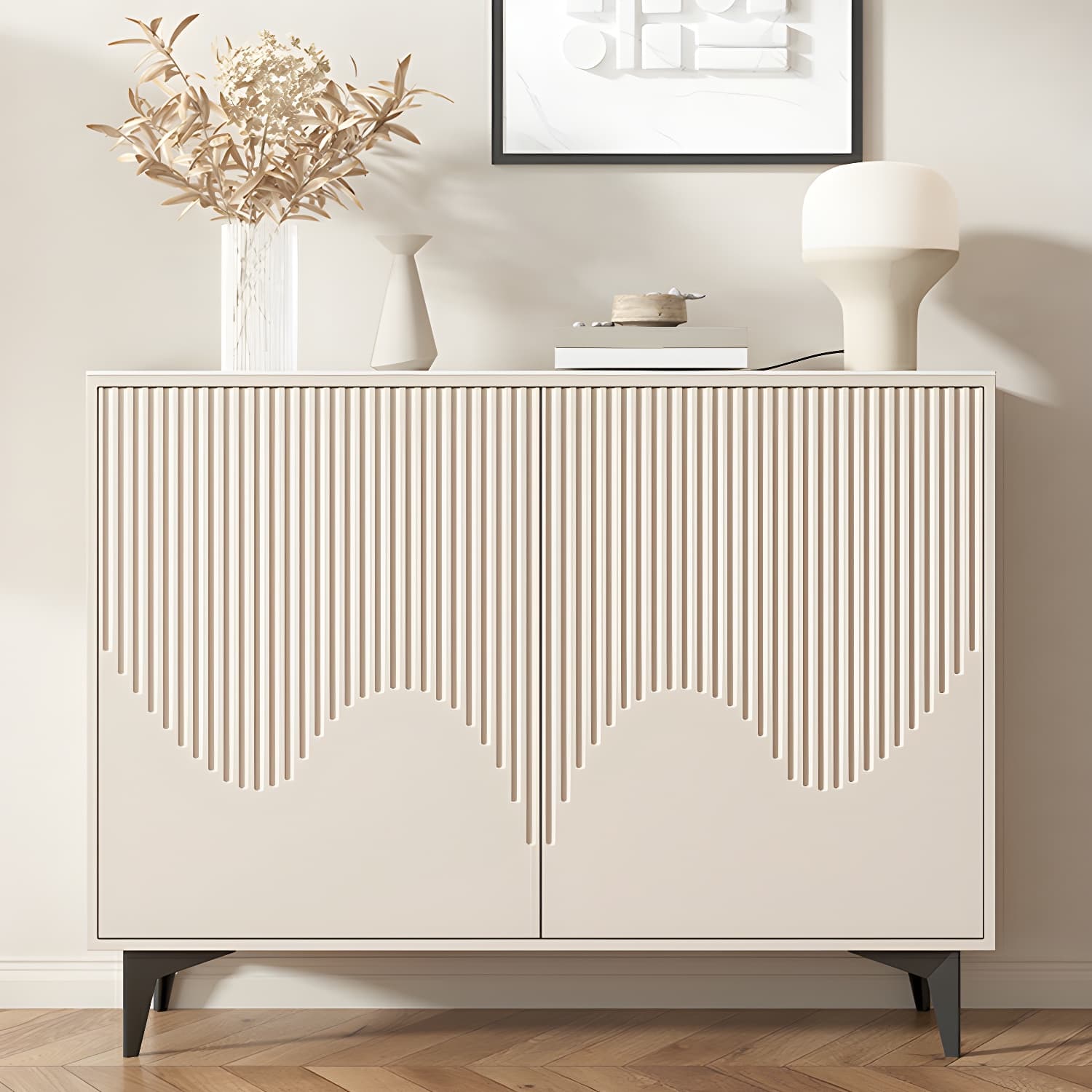 Modern White Wood Sideboard Credenza with Adjustable Shelving and 6 Interior Shelves - image 3