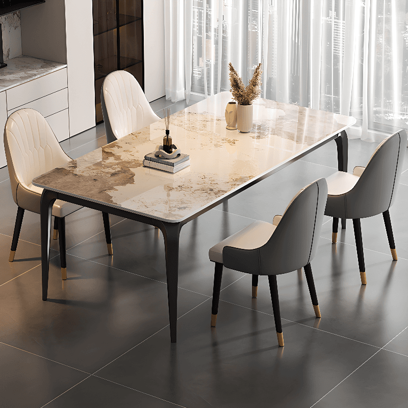 Trendy White/Charcoal/Light Gray Rectangle Scratch Resistant Sintered Stone Top Dining Table for 4/8 People/Seats 6, Standard Table Height - image 7