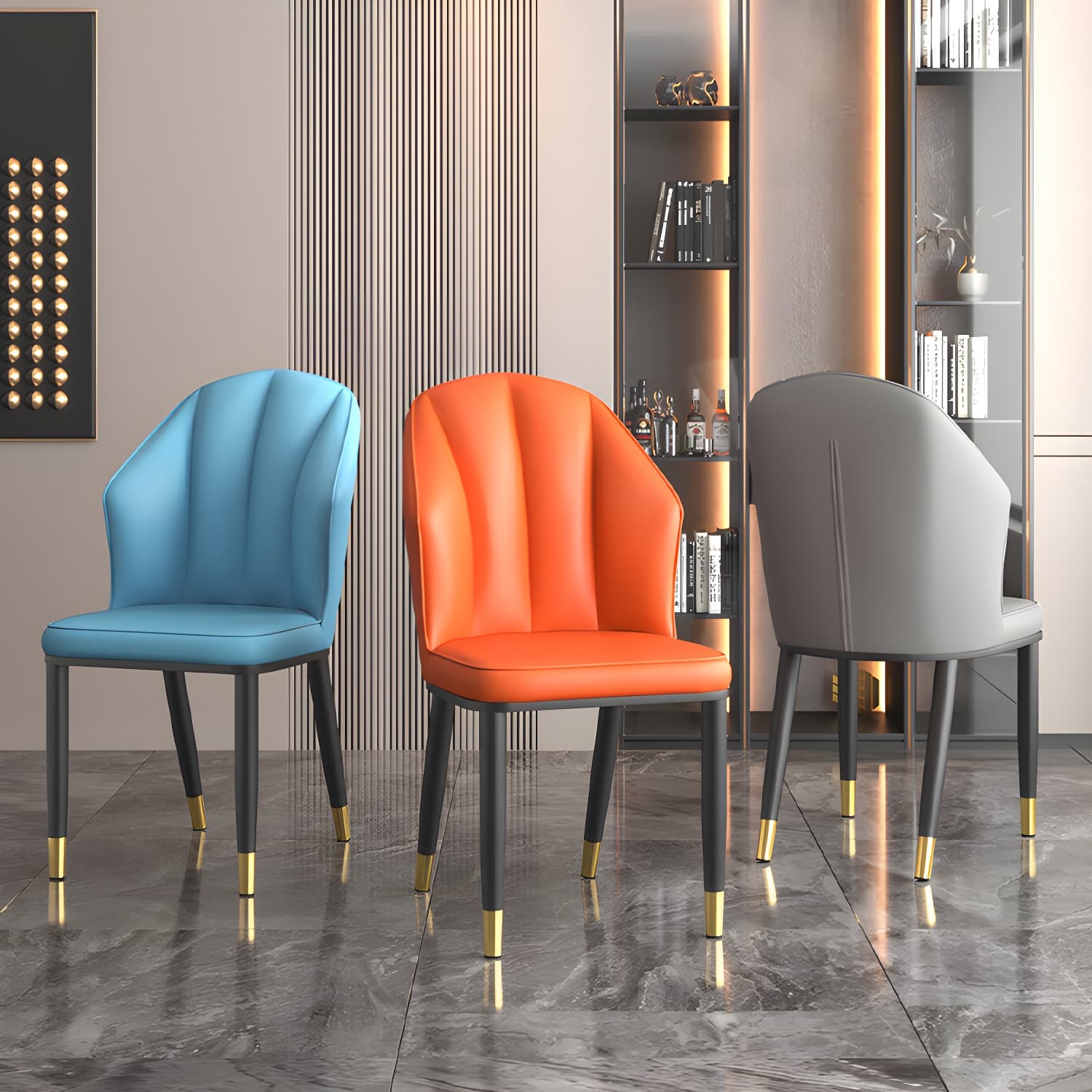 Glam Metal Dining Room Chairs Armless Upholstered Side Leather Chairs for Restaurant - image 12
