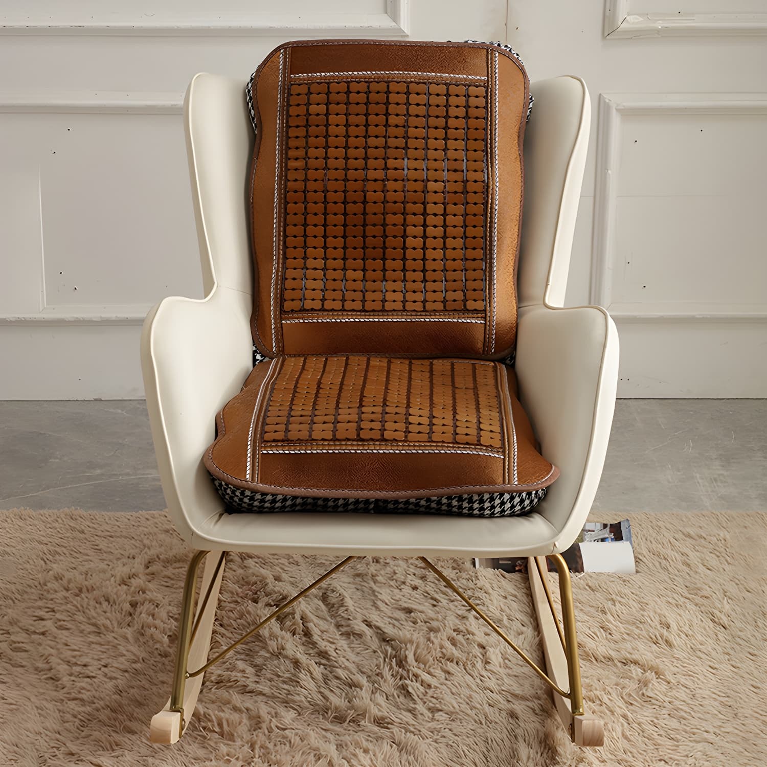 Contemporary Rocking Chair Rubber Wood Frame Wing Chair Back Indoor Rocking Chair - image 16