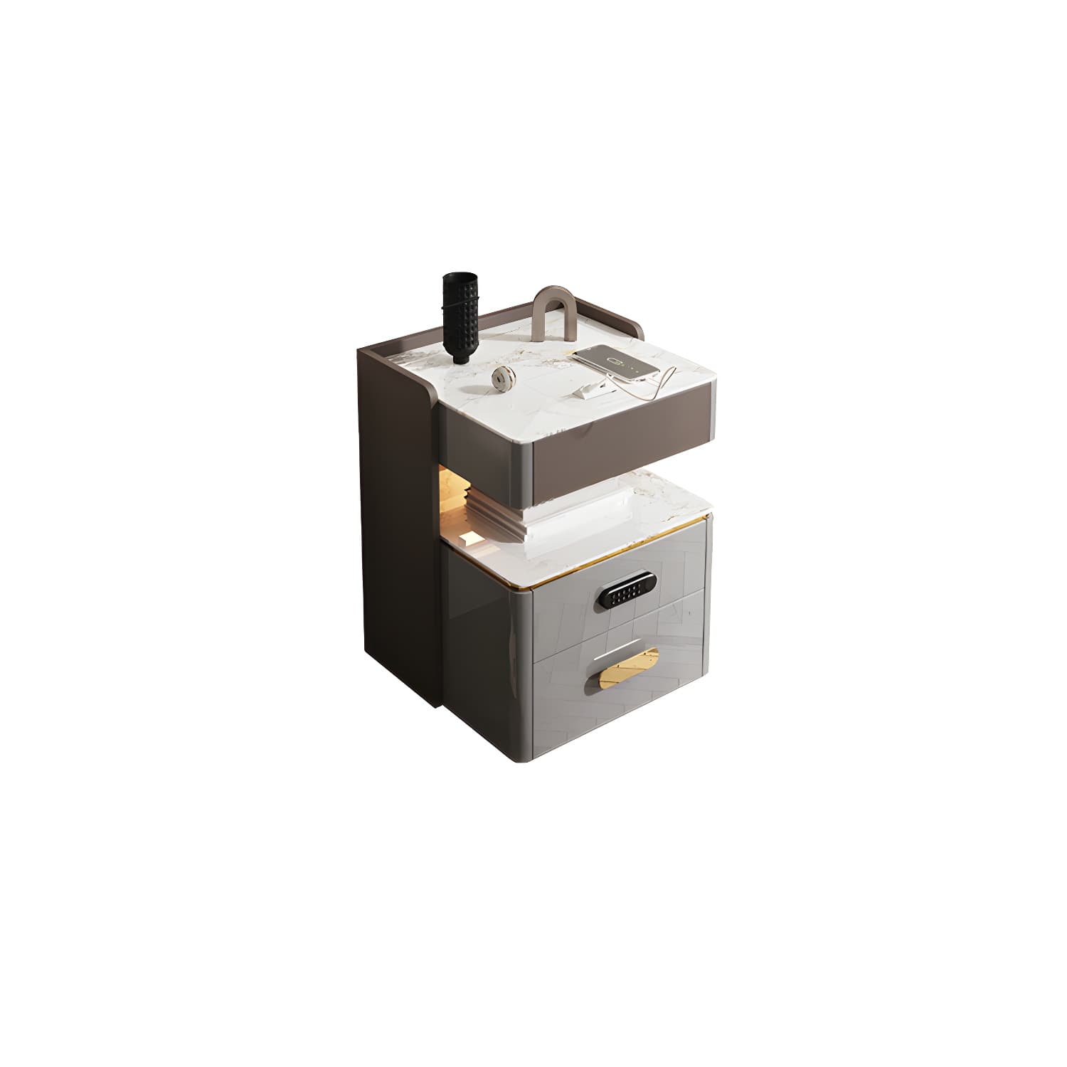 3-Drawer Nightstand with USB charging 21.65" Tall Faux Leather Nightstand - image 8