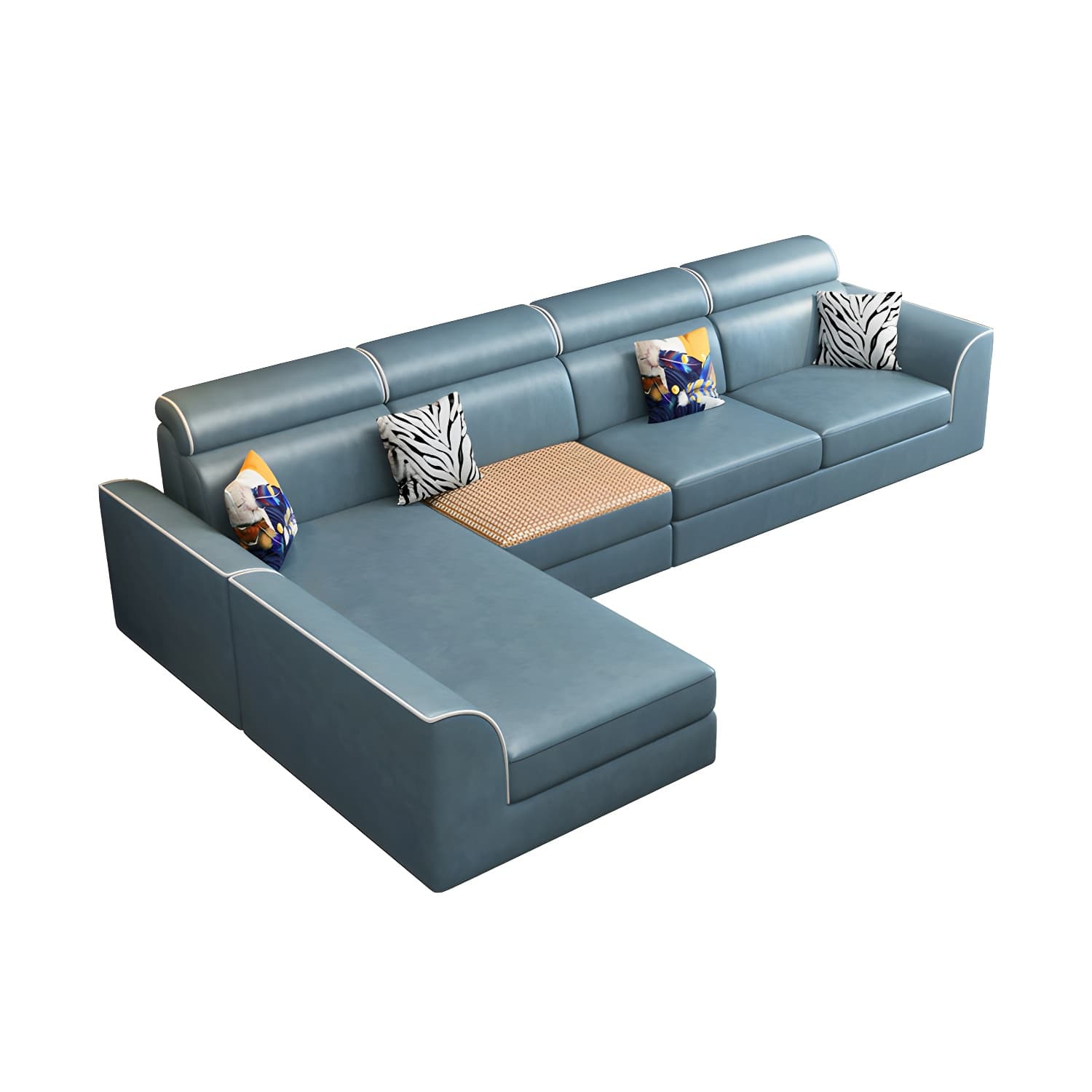 Scandinavian Reversible L-Shape Modular Wood Frame Corner Sectional with Chaise - image 6