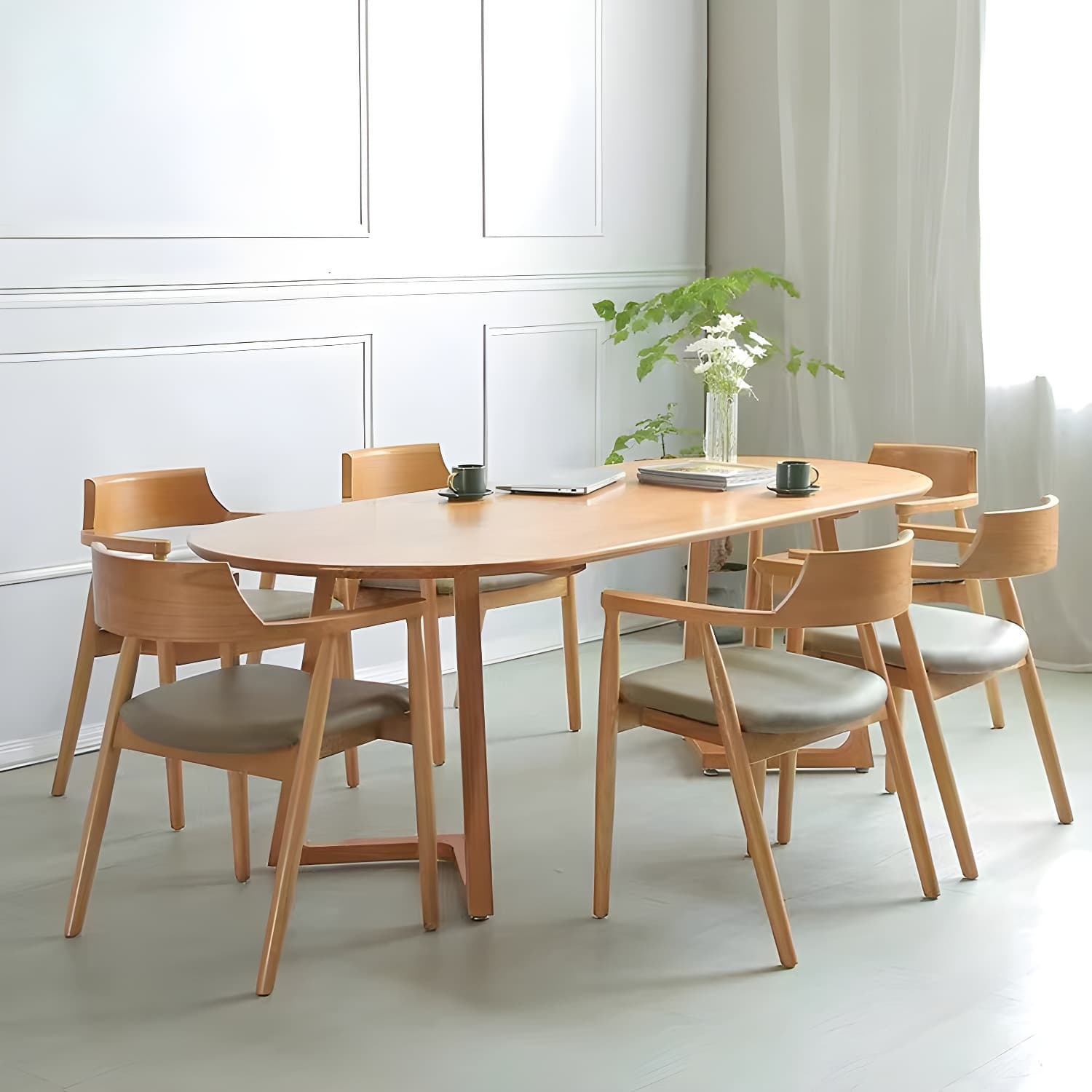 Modern Rectangle 1/2/5/7 Pieces Dining Set Solid Wood Dining Table with Chairs