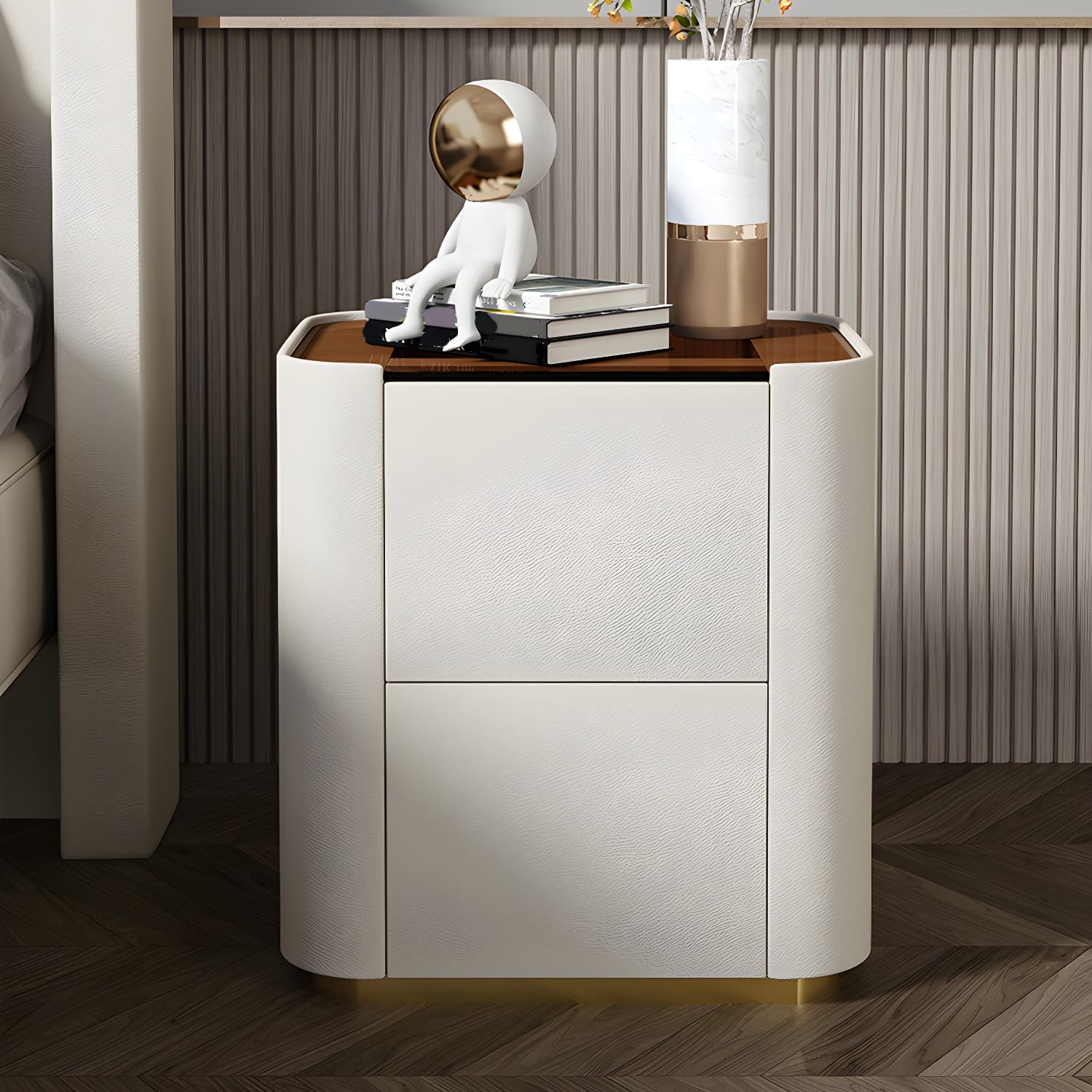 Wooden Nightstand with Tempered Glass 21.65" Tall 2 - Drawer Nightstand - image 7