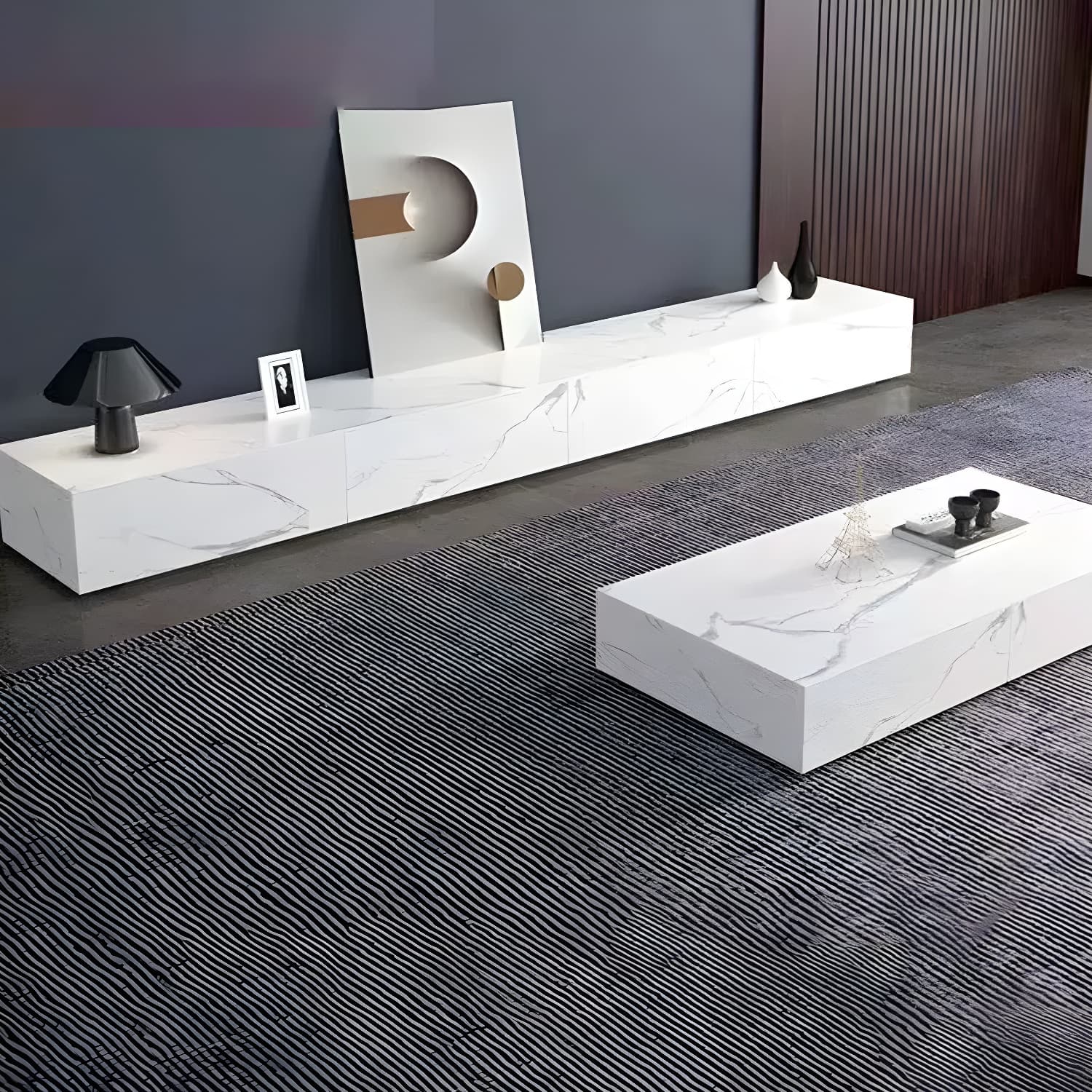 Stone TV Stand Console in Solid Wood with Storage Drawers Contemporary - image 3