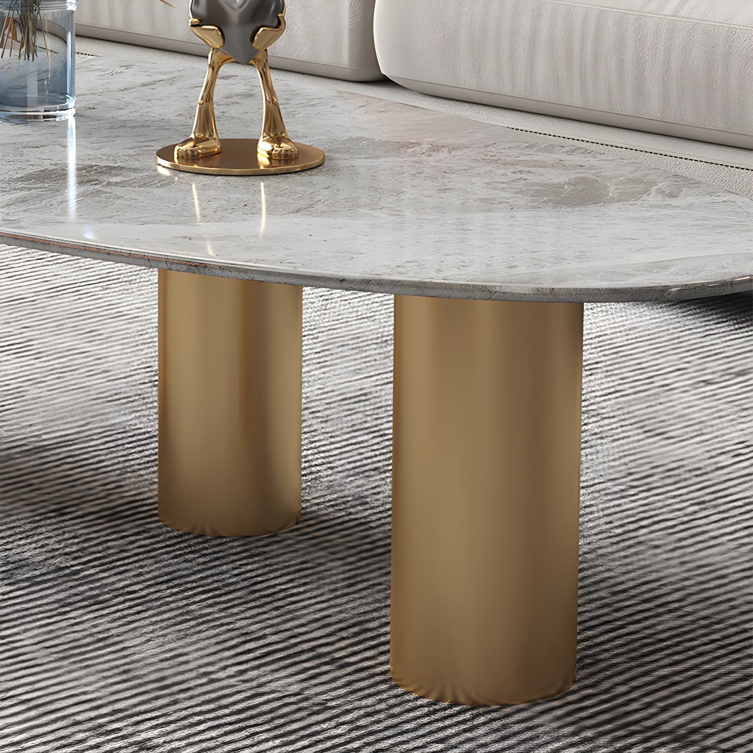 Luxurious 3 Legs Elliptical Stone Coffee Cocktail Table in White/Grey - image 8