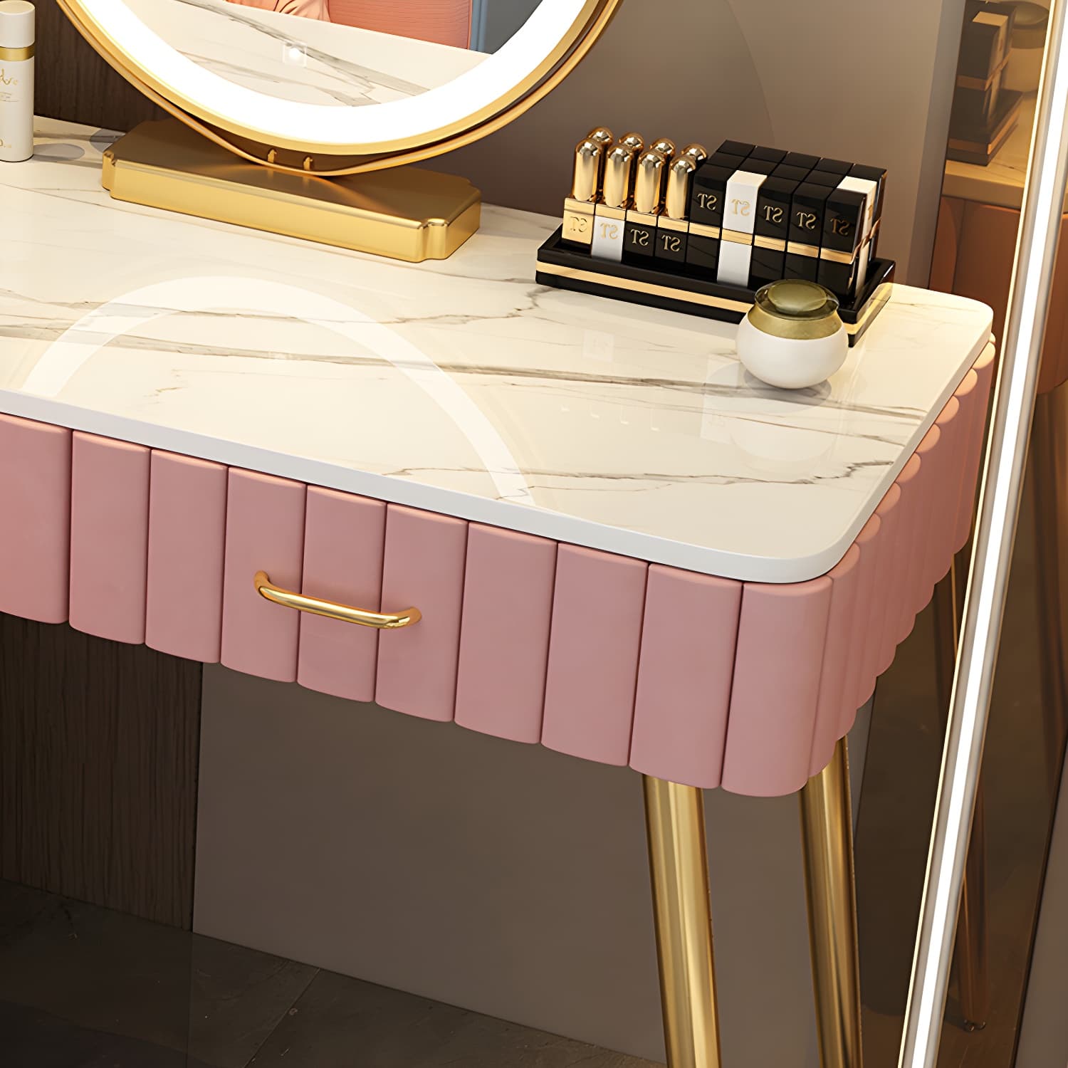 Lighted Mirror Makeup Vanity Desk Standing Makeup Vanity Set with Drawer - image 13
