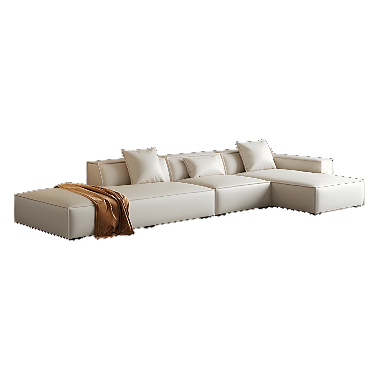 Modern Beige Pillow Back Sectional Sofa in Silicone Rubber with Wood Frame - image 5