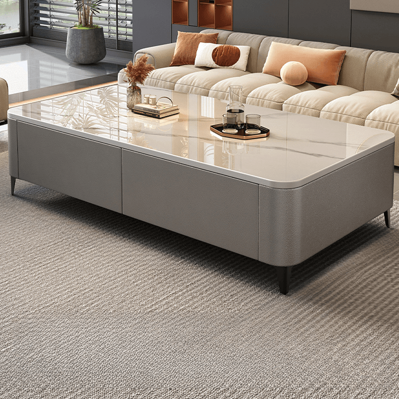 Rectangular Calfskin Accent Table with 2 Drawers - image 4