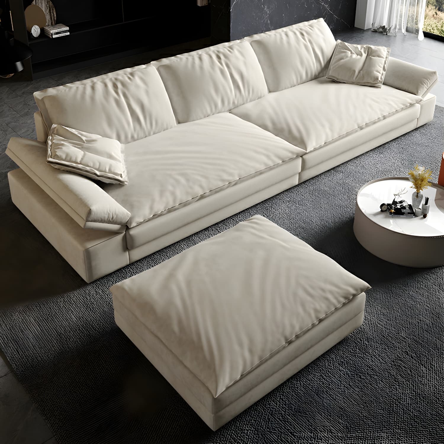 Beige Stationary Modern Sectional Sofa with Pillow Top Arm and Cushion Back - image 4