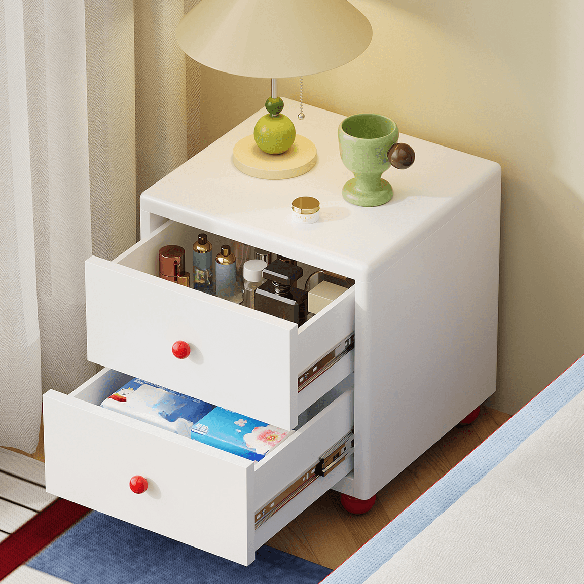 Organic Modern 2 Tiers Nightstand With Drawer Organization/Open Nightstand with Alloy Countertop - image 13