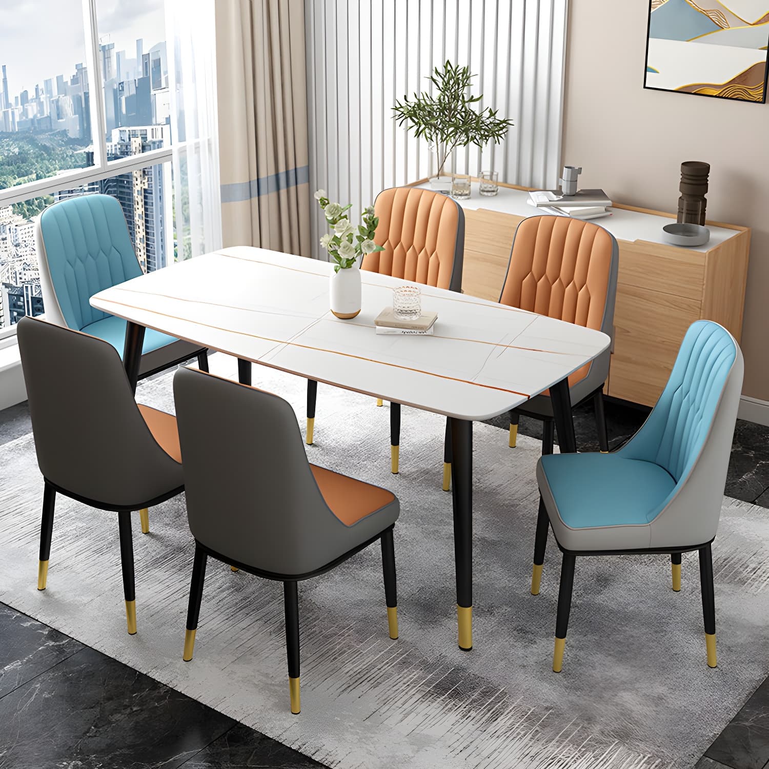 Glam Parsons Dining Side Chair Leather Indoor Dining Chair with Metal Legs - image 22
